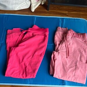 2 pairs of hot pink and baby pink jogger scrubs only worn once